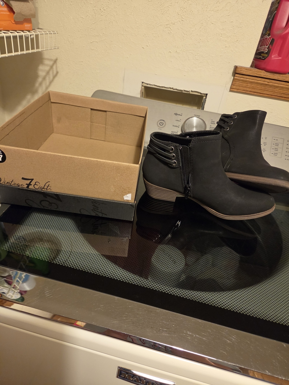 Women's Black Ankle Booties with Stacked Heel